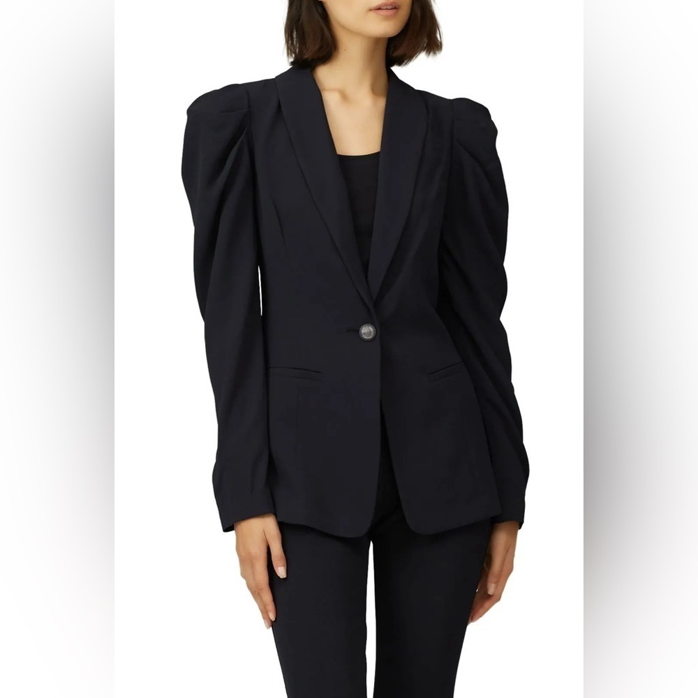 Ramy Brook Albie Jacket, black, dramatic shoulder detail, button closure, sz 0
